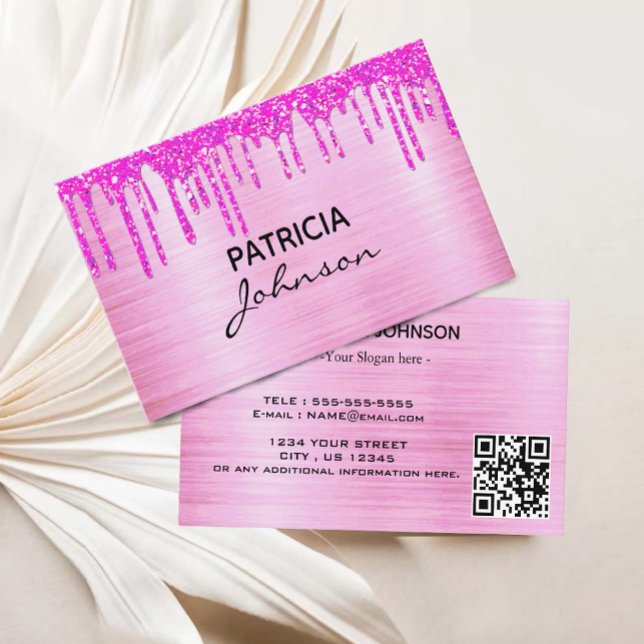 Rose Gold Glitzer Beauty QR Code Rosa Moderne Visitenkarte (Rose gold Glitter Beauty QR Code Pink modern Business Card)