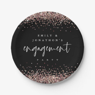 Rose Gold Glitzer benennt Engagement Party Black Pappteller