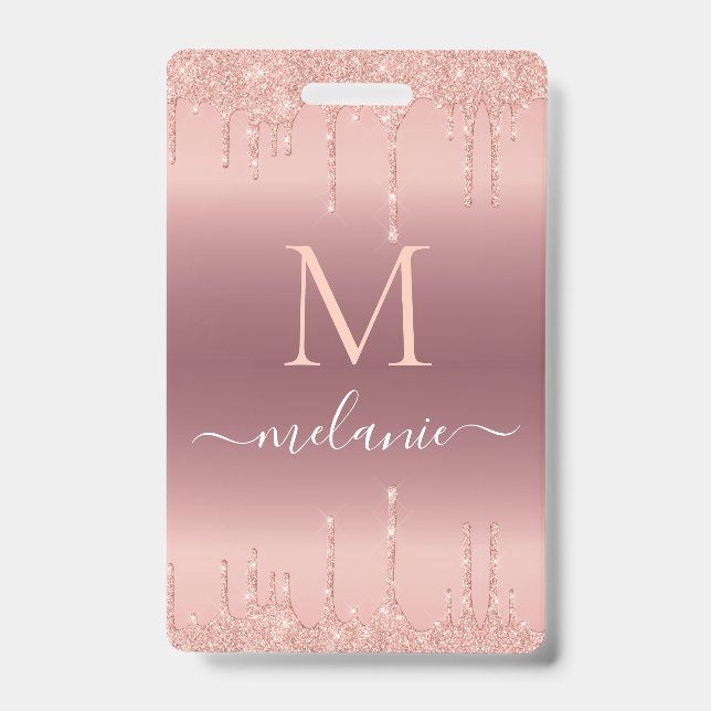 Rose Gold Glitzer Benutzerdefiniert Abzeichen für  Ausweis (Vorderseite)