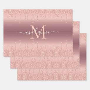 Rose Gold Glitzer Benutzerdefiniert Ihr Letter Nam Geschenkpapier Set
