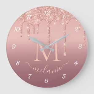 Rose Gold Glitzer - benutzerdefinierte Buchstabenb Große Wanduhr