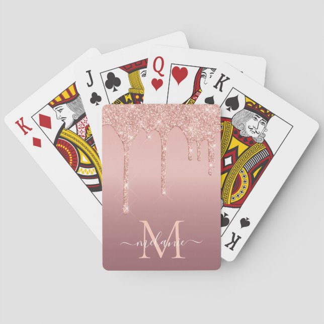 Rose Gold Glitzer - Benutzerdefinierte Buchstabenb Spielkarten (Rückseite)