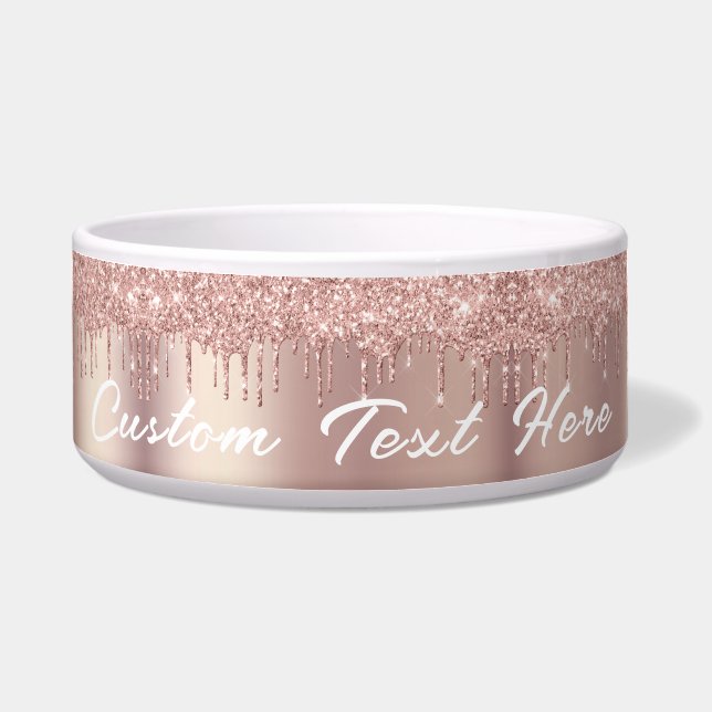 Rose Gold Glitzer Benutzerdefinierte Textnamenbox Napf (Vorderseite)