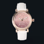 Rose Gold Glitzer Benutzerdefinierter Text Ihr Nam Armbanduhr<br><div class="desc">Personalisierte Uhren mit benutzerdefinierter Text Rose Gold Pinsel Glitzer Funkelnd Tropfen Rosa Hochzeitsnahrung oder Party / Geschenke - Fügen Sie Ihren einzigartigen Text / Name oder Text entfernen - Make Your Special Watch Gift - Neu vergrössern und verschieben oder entfernen und fügen Sie Text / Elemente mit Anpassungs-Tool. Wählen Sie...</div>