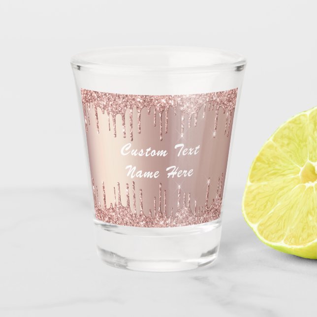 Rose Gold Glitzer Benutzerdefinierter Textname Bla Schnapsglas (Vorderseite)