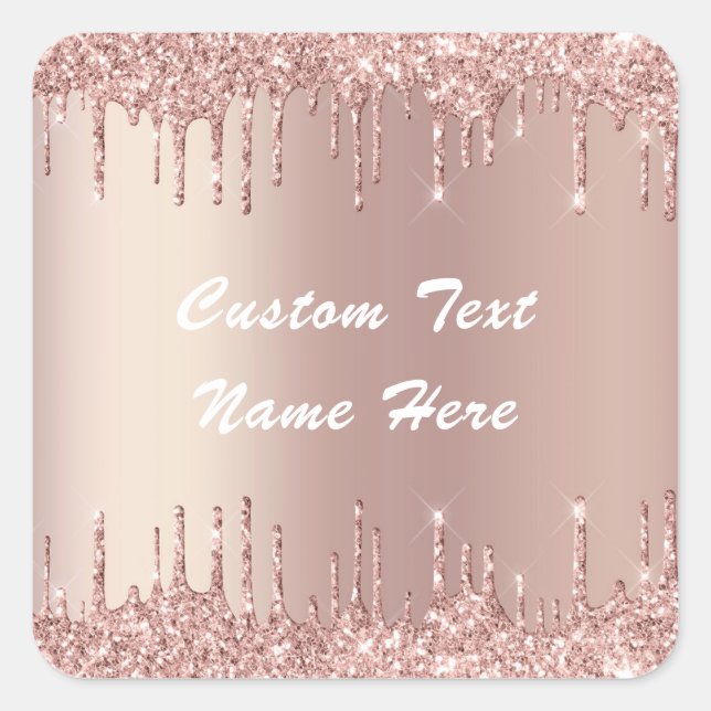 Rose Gold Glitzer, benutzerdefinierter Textname Ge Quadratischer Aufkleber (Vorderseite)