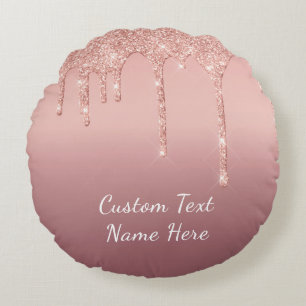 Rose Gold Glitzer Benutzerdefinierter Textname Run Rundes Kissen