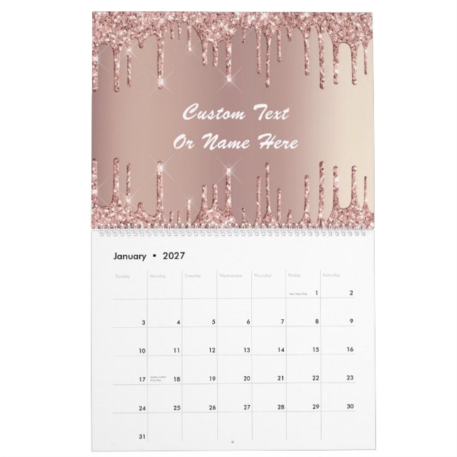 Rose Gold Glitzer Benutzerdefinierter Textnamenkal Kalender (Jan 2027)