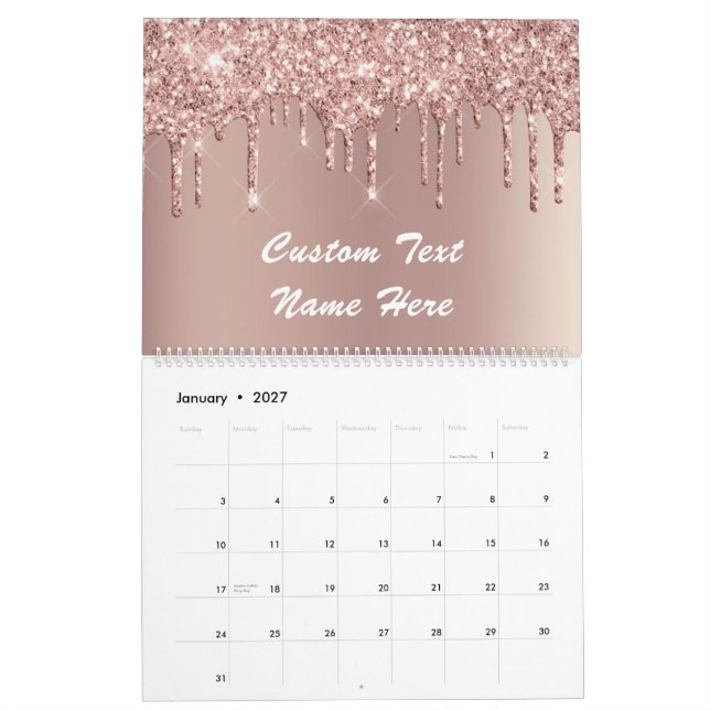 Rose Gold Glitzer Benutzerdefinierter Textnamenkal Kalender (Jan 2027)
