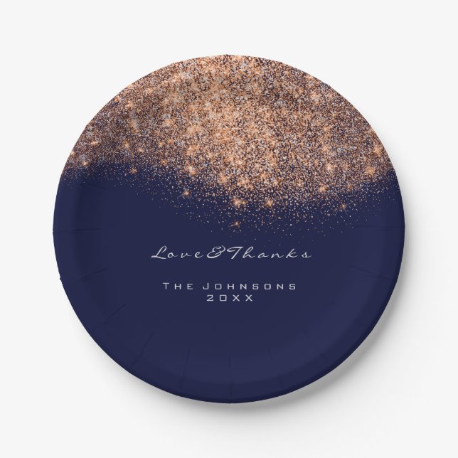 Rose Gold Glitzer Birthday Blue Navy 16. Hochzeit Pappteller (Vorderseite)