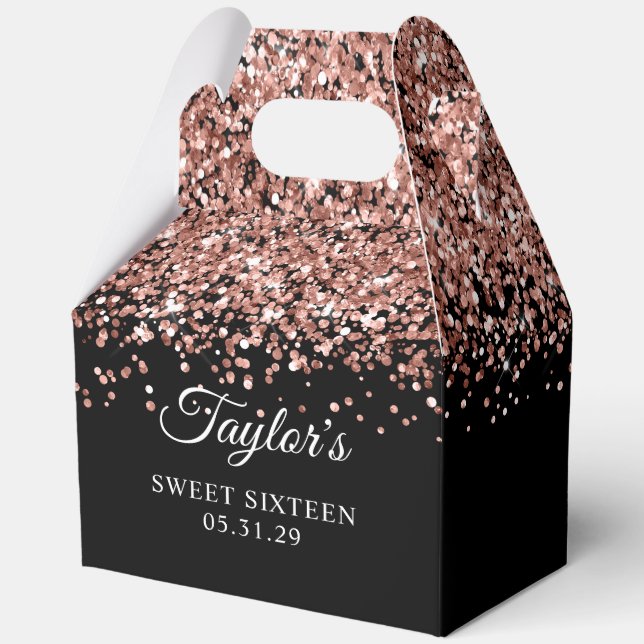 Rose Gold Glitzer Black 16 . Geburtstag Geschenkschachtel (Vorderseite)