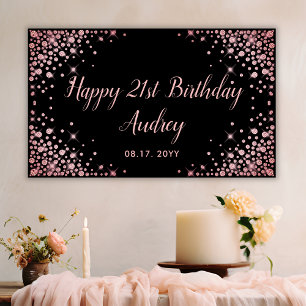 Rose Gold Glitzer Black 21. Geburtstagsmonogramm Banner