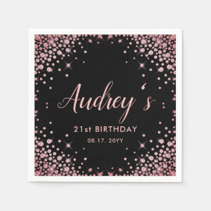 Rose Gold Glitzer Black 21. Geburtstagsmonogramm Serviette