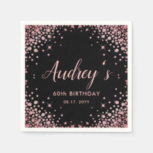 Rose Gold Glitzer Black 60. Geburtstagsmonogramm Serviette