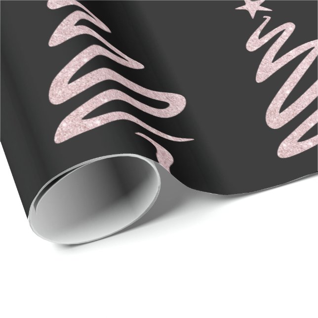 Rose Gold Glitzer & Black Christmas Tree Muster Geschenkpapier (Rolleneckpunkt)