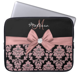 Rose Gold Glitzer Black Damask, Bow, Diamond Laptopschutzhülle