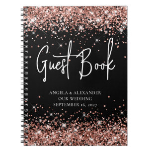 Rose Gold Glitzer Black Glam Wedding Gästebuch Notizblock