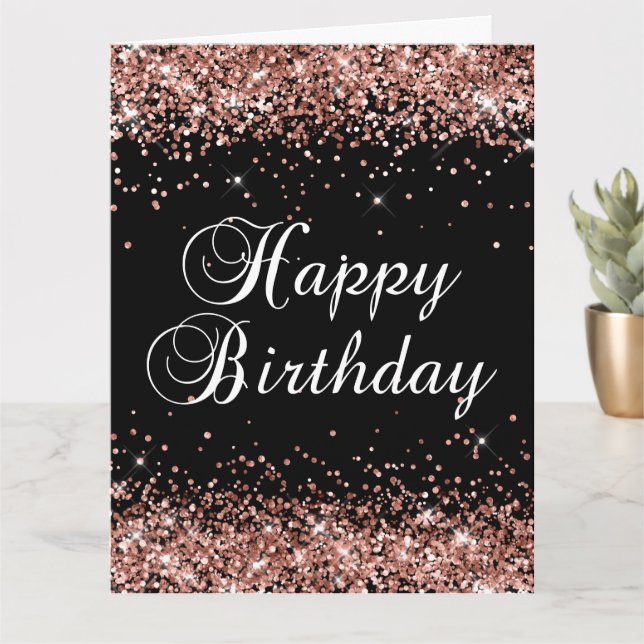 Rose Gold Glitzer Black Happy Geburtstag Big Karte (Kleine Pflanze)