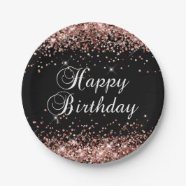Rose Gold Glitzer Black Happy Geburtstag Pappteller