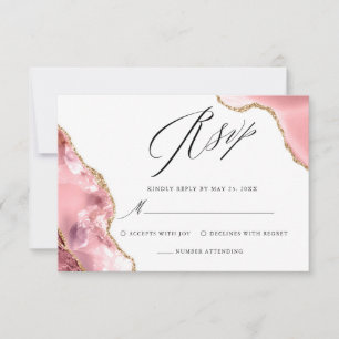 Rose Gold Glitzer Black Script Luxury Hochzeit RSVP Karte