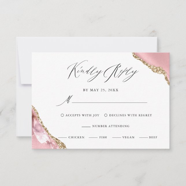 Rose Gold Glitzer Black Script Luxury Hochzeit RSVP Karte (Vorderseite)