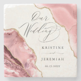 Rose Gold Glitzer Black Script Luxury Hochzeit Steinuntersetzer