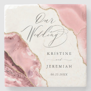 Rose Gold Glitzer Black Script Luxury Hochzeit Steinuntersetzer