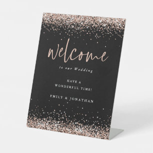 Rose Gold Glitzer Black Willkommen bei Hochzeit Sockelschild