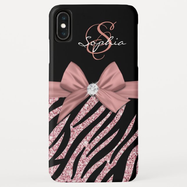 Rose Gold Glitzer Black Zebra Streifen Bow Monogra Case-Mate iPhone Hülle (Rückseite)