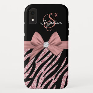 Rose Gold Glitzer Black Zebra Streifen Bow Monogra Case-Mate iPhone Hülle