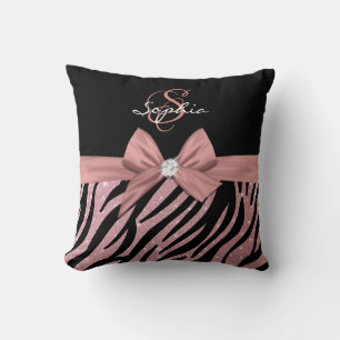 Rose Gold Glitzer Black Zebra Streifen Bow Monogra Kissen