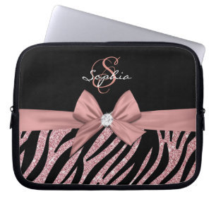Rose Gold Glitzer Black Zebra Streifen Bow Monogra Laptopschutzhülle