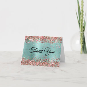 Rose Gold Glitzer Blasses Türkis Fossil Dankeskarte