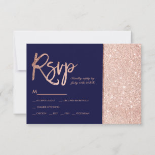 Rose Gold Glitzer Block Marine blaue uAwg Hochzeit RSVP Karte