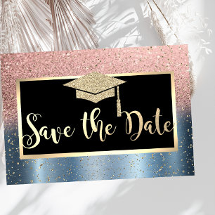 Rose Gold Glitzer Blue Abschluss Save the Date
