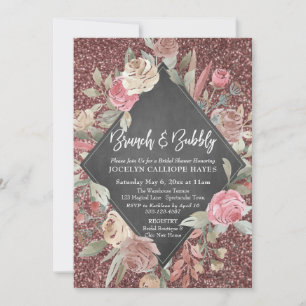 Rose Gold Glitzer Blumenkhalkartonbrunch Bubbly Einladung