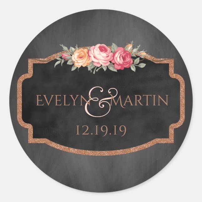 Rose Gold Glitzer BlumenkhalkartonGastgeschenk Hoc Runder Aufkleber (Vorderseite)