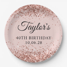 Rose Gold Glitzer Blush 40. Geburtstag Pappteller