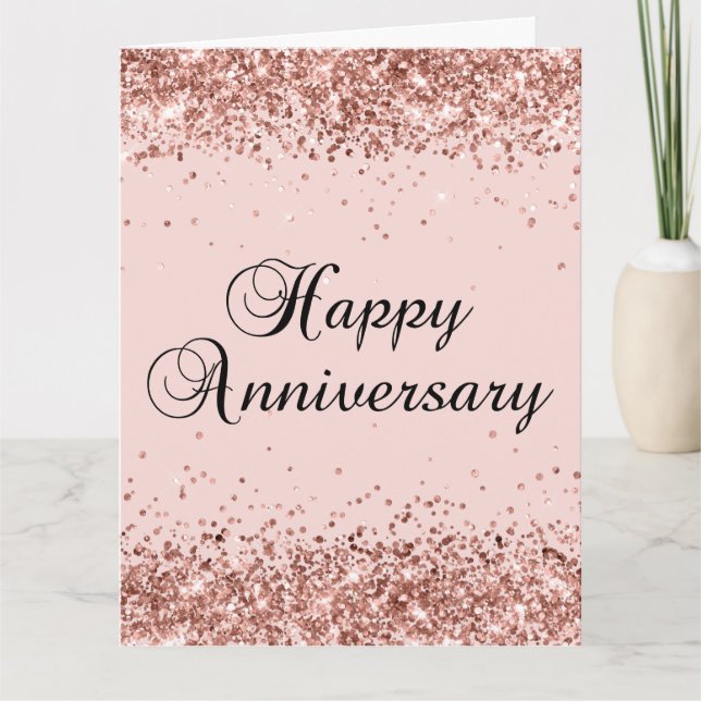 Rose Gold Glitzer Blush Happy Anniversary Karte (Vorderseite)