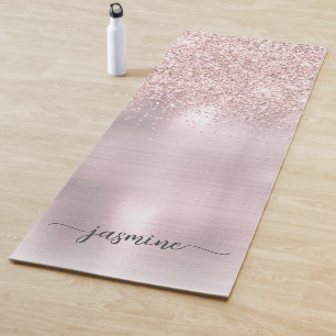 Rose Gold Glitzer Blush Metallic Monogram Script Y Yogamatte
