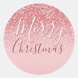 Rose Gold Glitzer Blush Ombre Frohe Weihnachtsgesc Runder Aufkleber