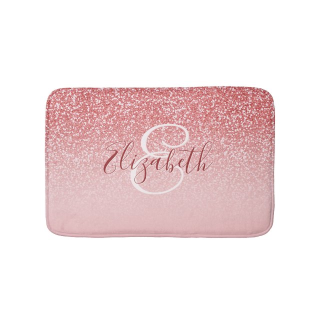 Rose Gold Glitzer Blush Ombre Monogram Badematte (Vorderseite)