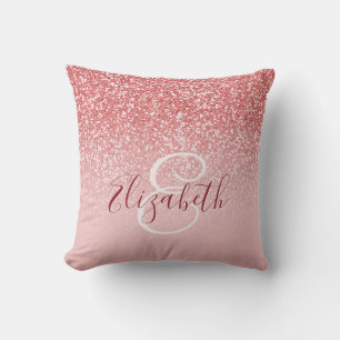 Rose Gold Glitzer Blush Ombre Monogram Kissen