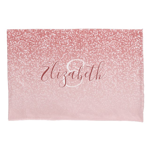 Rose Gold Glitzer Blush Ombre Monogram Kissenbezug (Vorderseite)