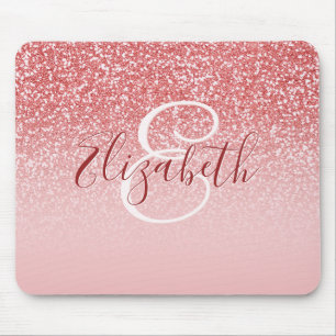 Rose Gold Glitzer Blush Ombre Monogram Mousepad
