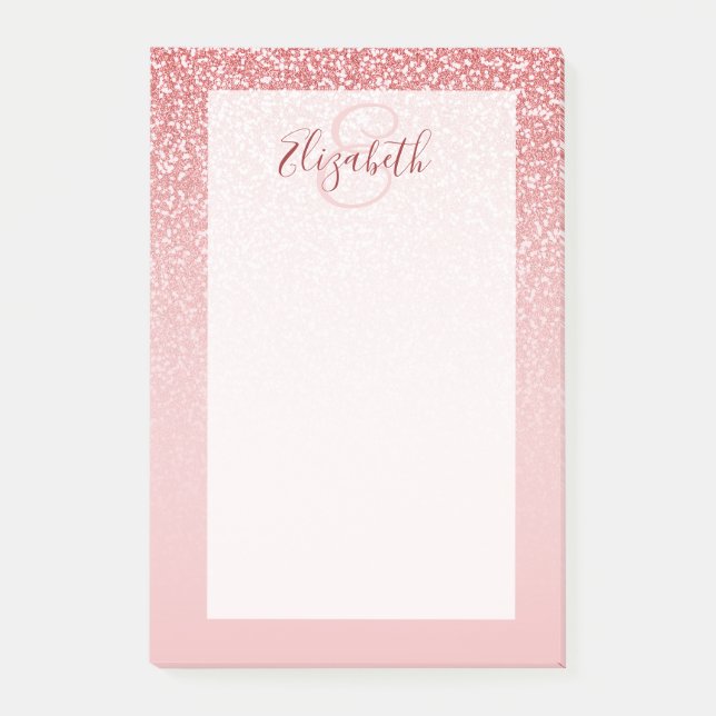 Rose Gold Glitzer Blush Ombre Personalisiert Post-it Klebezettel (Vorderseite)