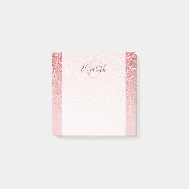 Rose Gold Glitzer Blush Ombre Personalisiert Post-it Klebezettel (Vorderseite)