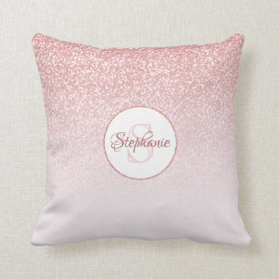 Rose Gold Glitzer Blush Ombre Round Monogram Kissen