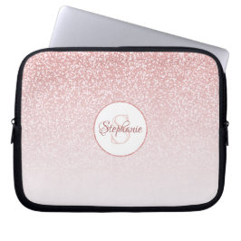 Rose Gold Glitzer Blush Ombre Round Monogram Laptopschutzhülle