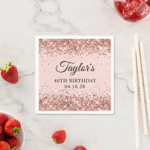 Rose Gold Glitzer Blush Pink 40. Geburtstag Serviette